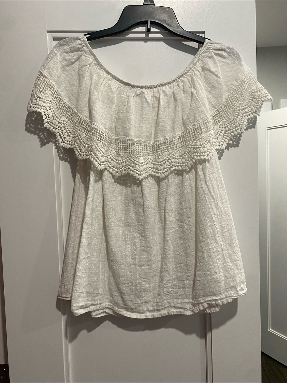 Bohemian White Off-Shoulder Crochet-Trim Blouse